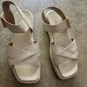 Elegant Cream Croc-Embossed Sandals